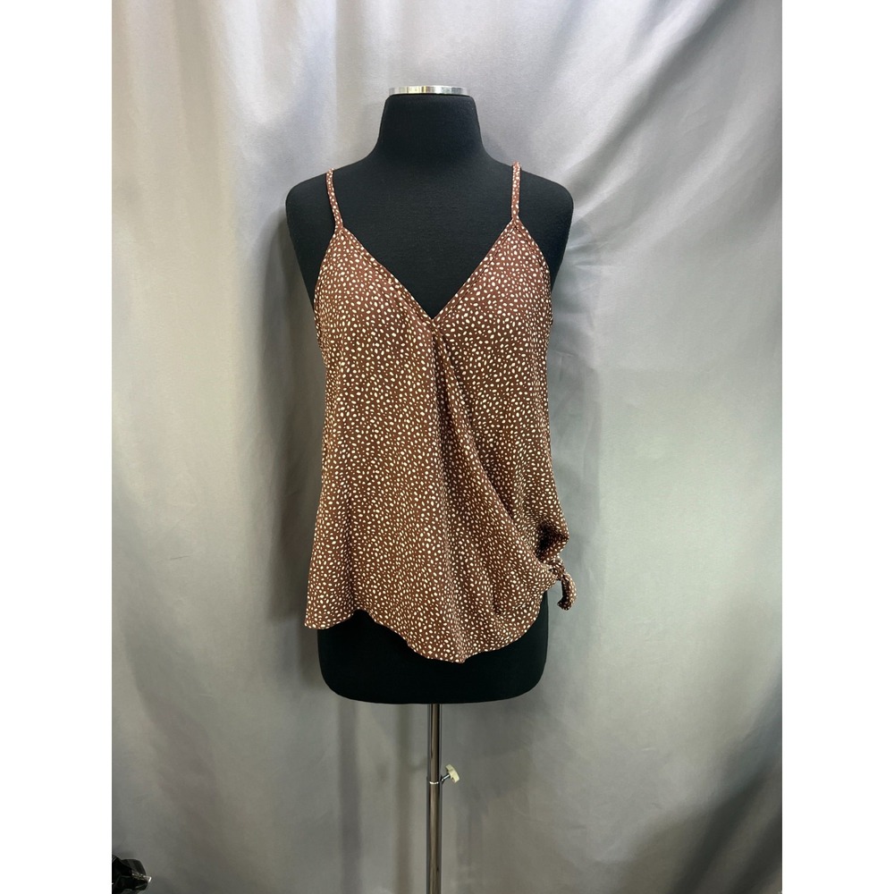 Papermoon Tank Top Womens Medium Brown White Polka Dot Spaghetti Strap V Neck